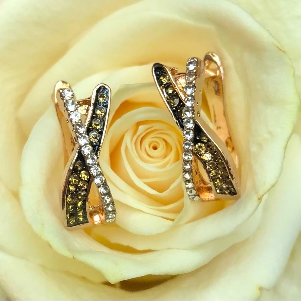 Leopard Rhinestone Rose Gold Hoop Earrings
